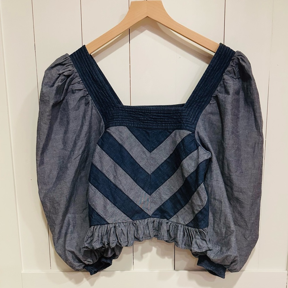 Denim Chambray Love The Label for Anthropologie Top XS – Square Neck Boho Blouse